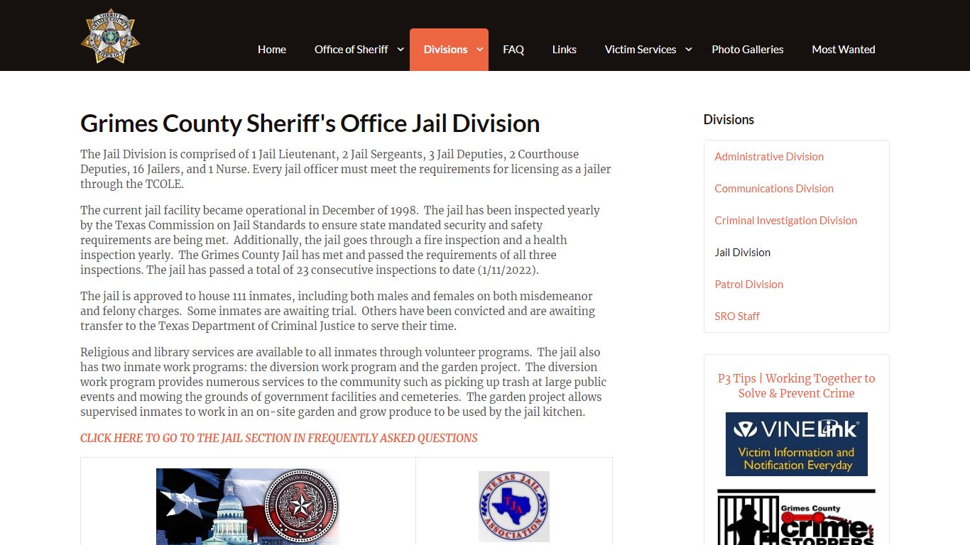 Jail Division | Grimes County Sheriff's Office | Anderson, TX