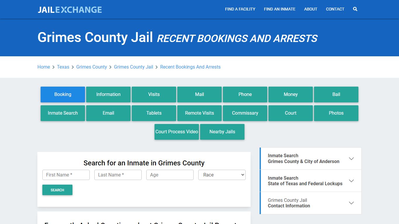 Grimes County Jail Recent Bookings And Arrests - Jail Exchange