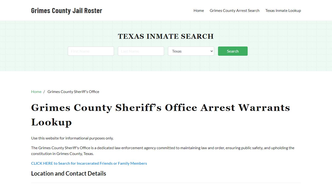 Grimes County Sheriff Office, TX, Arrest Warrants Search